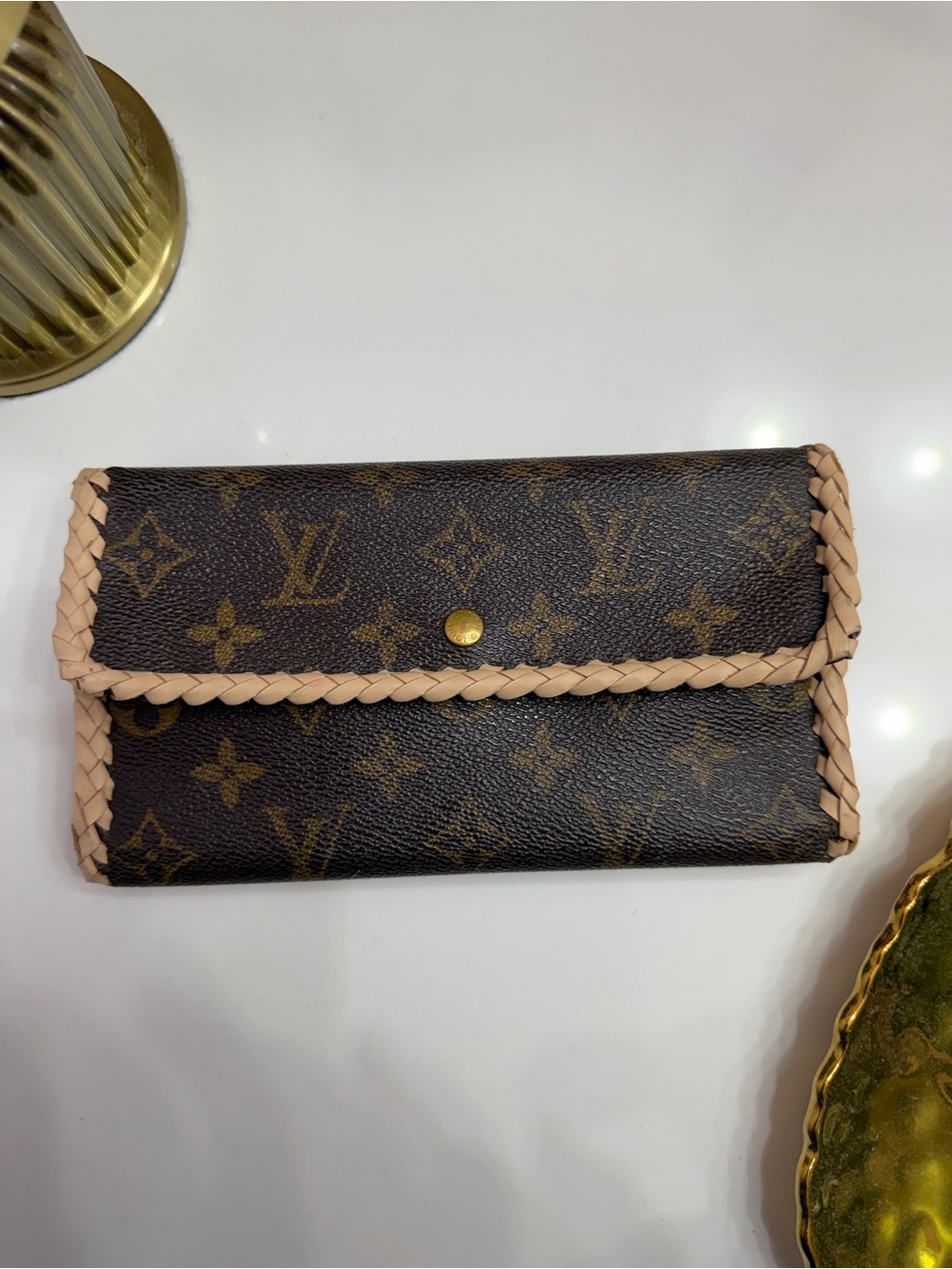 Louis Vuitton Monogram Trifold Wallet with Braided Tan Trim